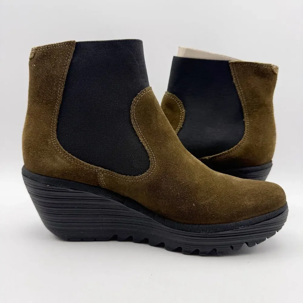 Fly London Womens Wedge Bootie EU 39 US 8-8.5 Brown Suede YADE398FLY NWOB